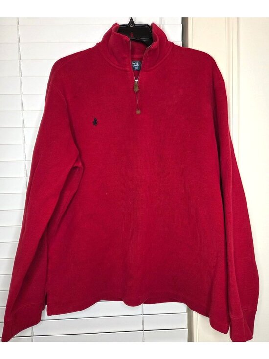 Polo Ralph Lauren Other - Polo Ralph Lauren Red 1/4 Zip Pullover Sweater Mens L 100% Cotton Classic Fit